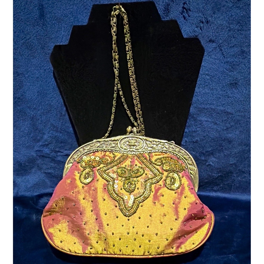 VTG Beaded Evening Bag Kisslock Clutch Filigree Frame Y2K Boho(Christiana Style)